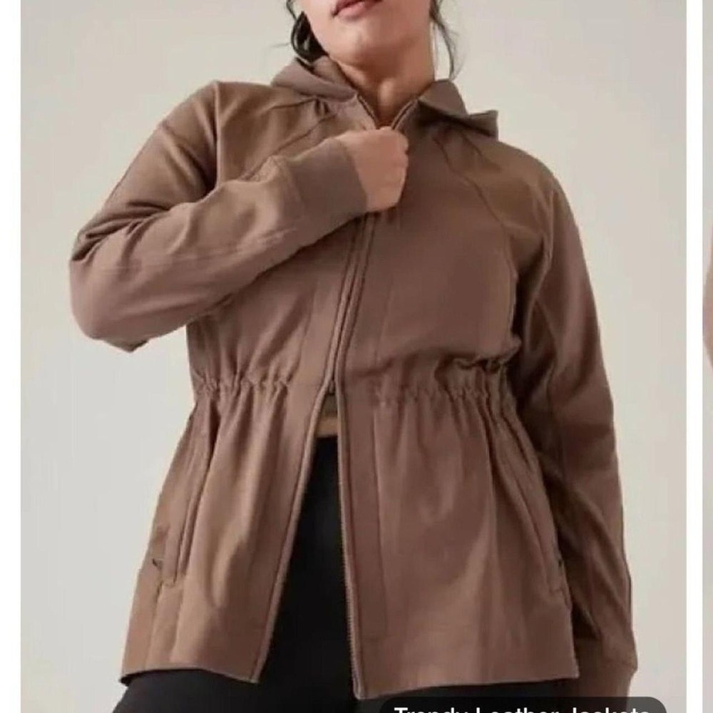 Athleta Triumph Hybrid Jacket Brown Zip Up Size Small 2 Way Zip Cozy Oversized